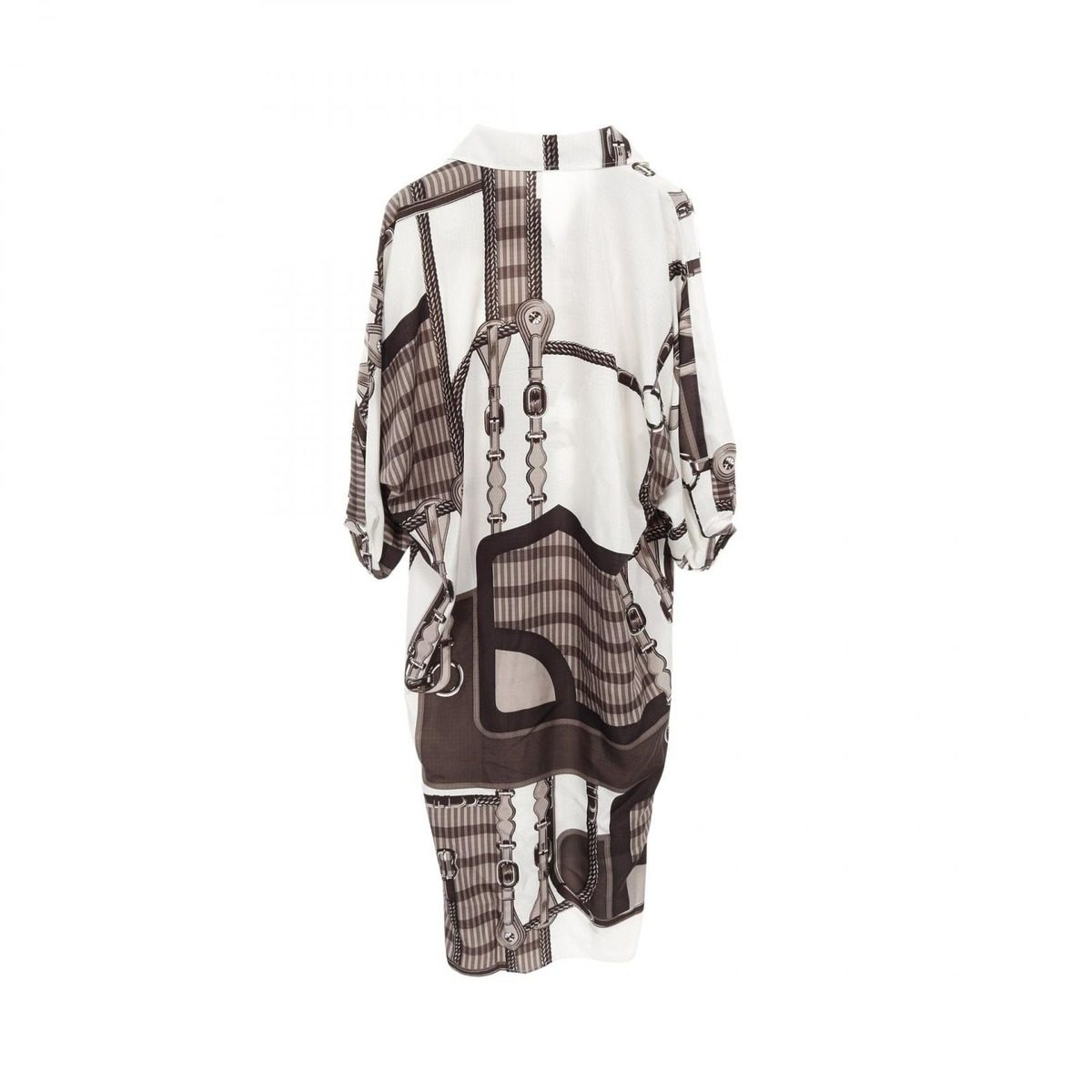 Hermes Dress Coaching Remix Blancasse Kaftan Black White Silk — view 2