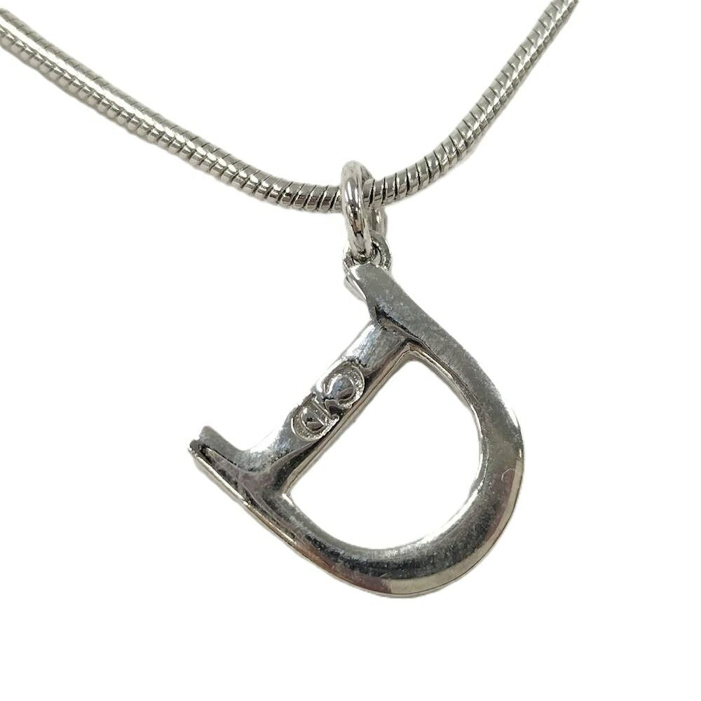 Dior Christian D Logo Necklace Silver Plated