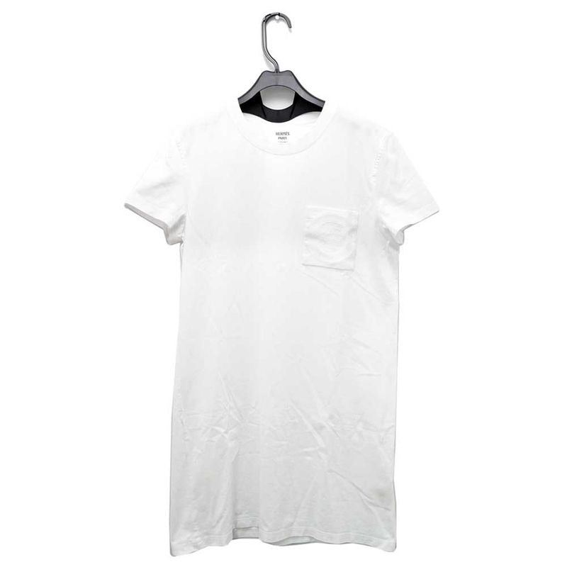 Hermes Short Sleeve Shirt Dress Embroidery White Size 40 Cotton