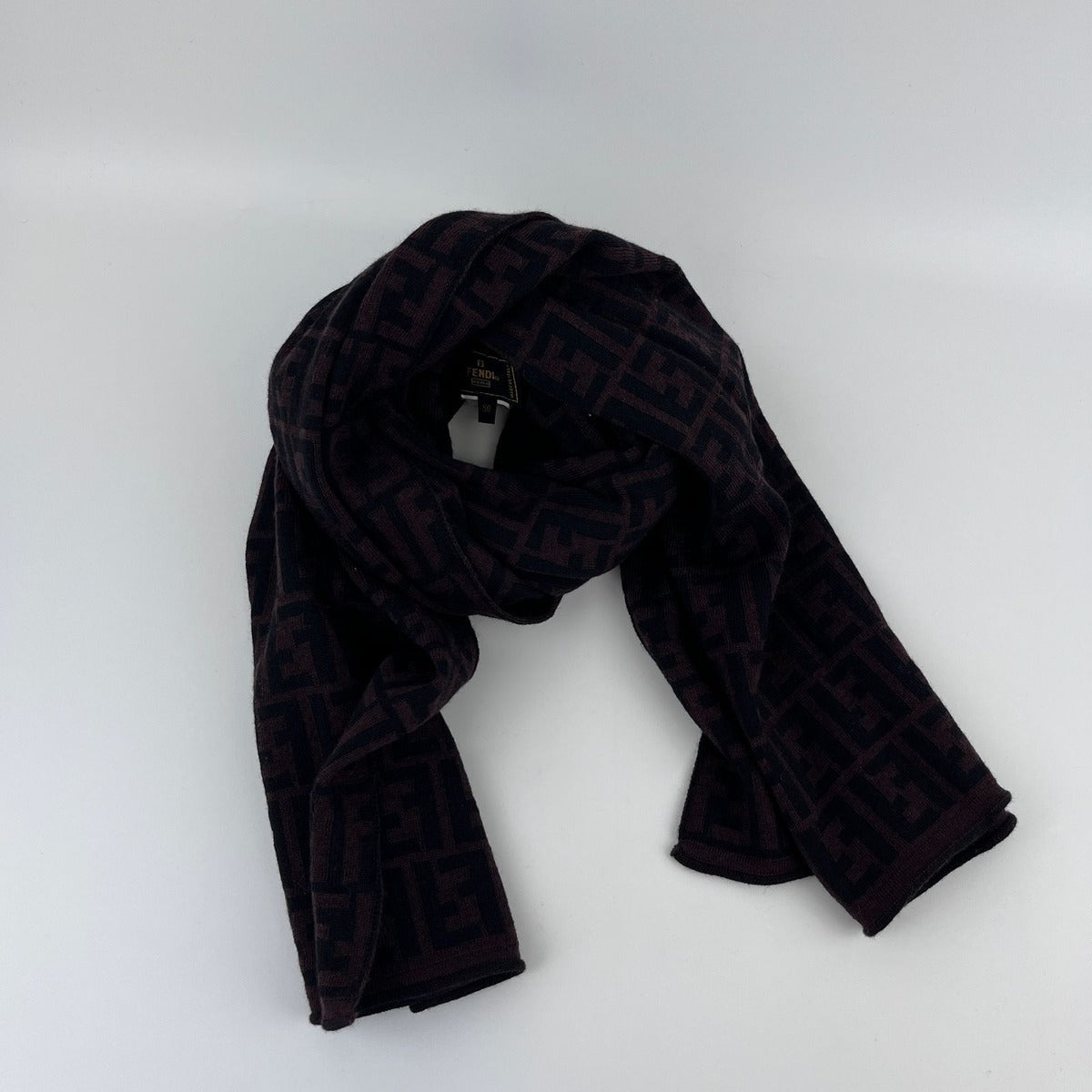 Fendi Scarf Brown Black Wool Vintage