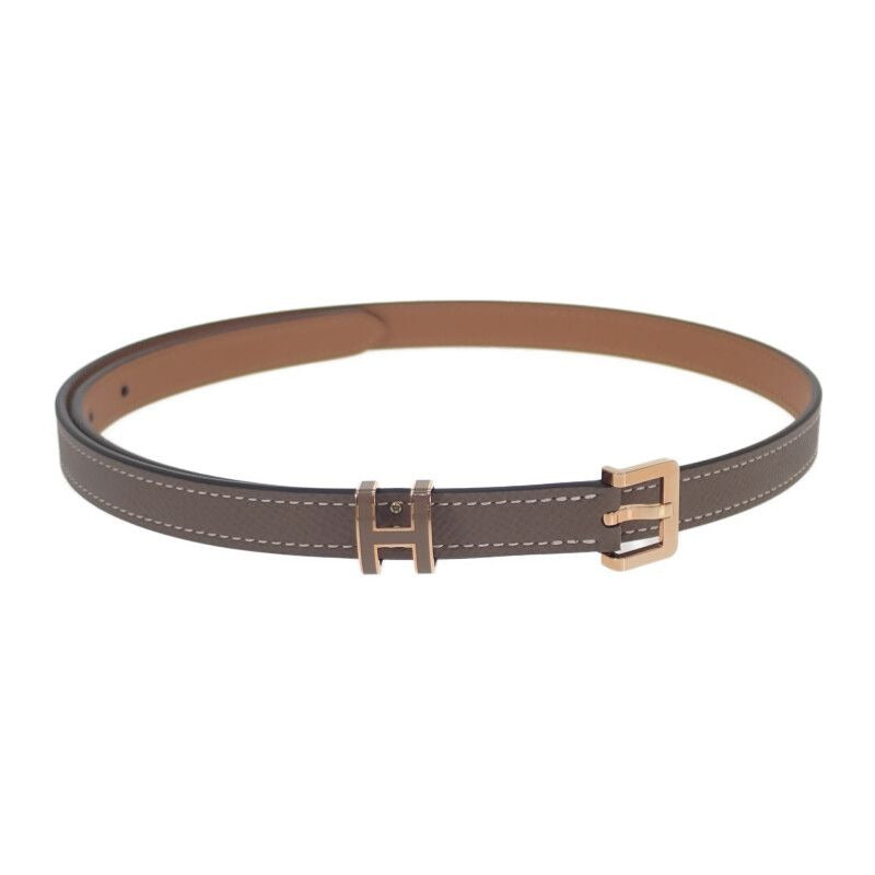 Hermes Pop H 15 Belt Vaux Epson Etoupe Brown Pink Gold Hardware