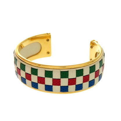 Hermes Checker Metal Leather Multicolor Gold Hardware Bangle Accessories 1151