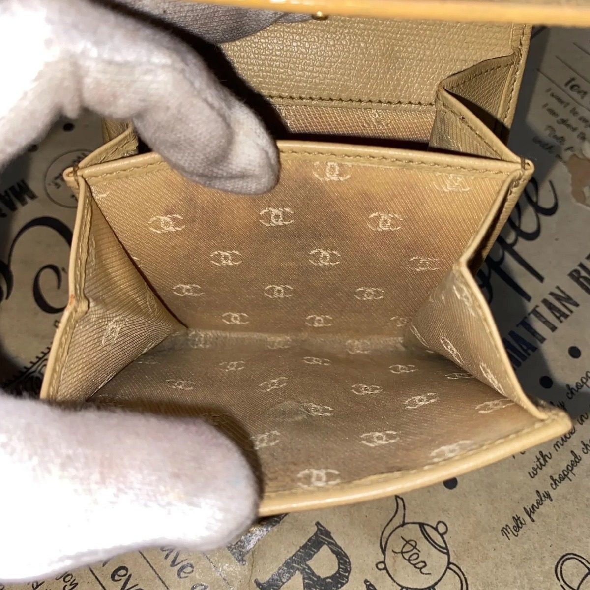 Chanel Trifold Wallet Coco Button Hook Beige Card Coin — view 14
