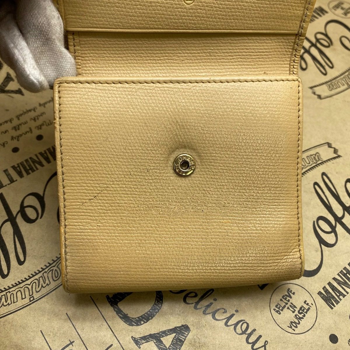 Chanel Trifold Wallet Coco Button Hook Beige Card Coin — view 15