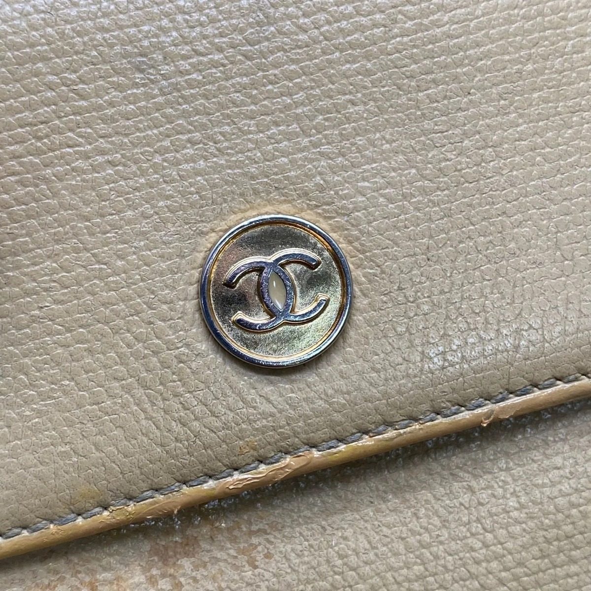 Chanel Trifold Wallet Coco Button Hook Beige Card Coin — view 16