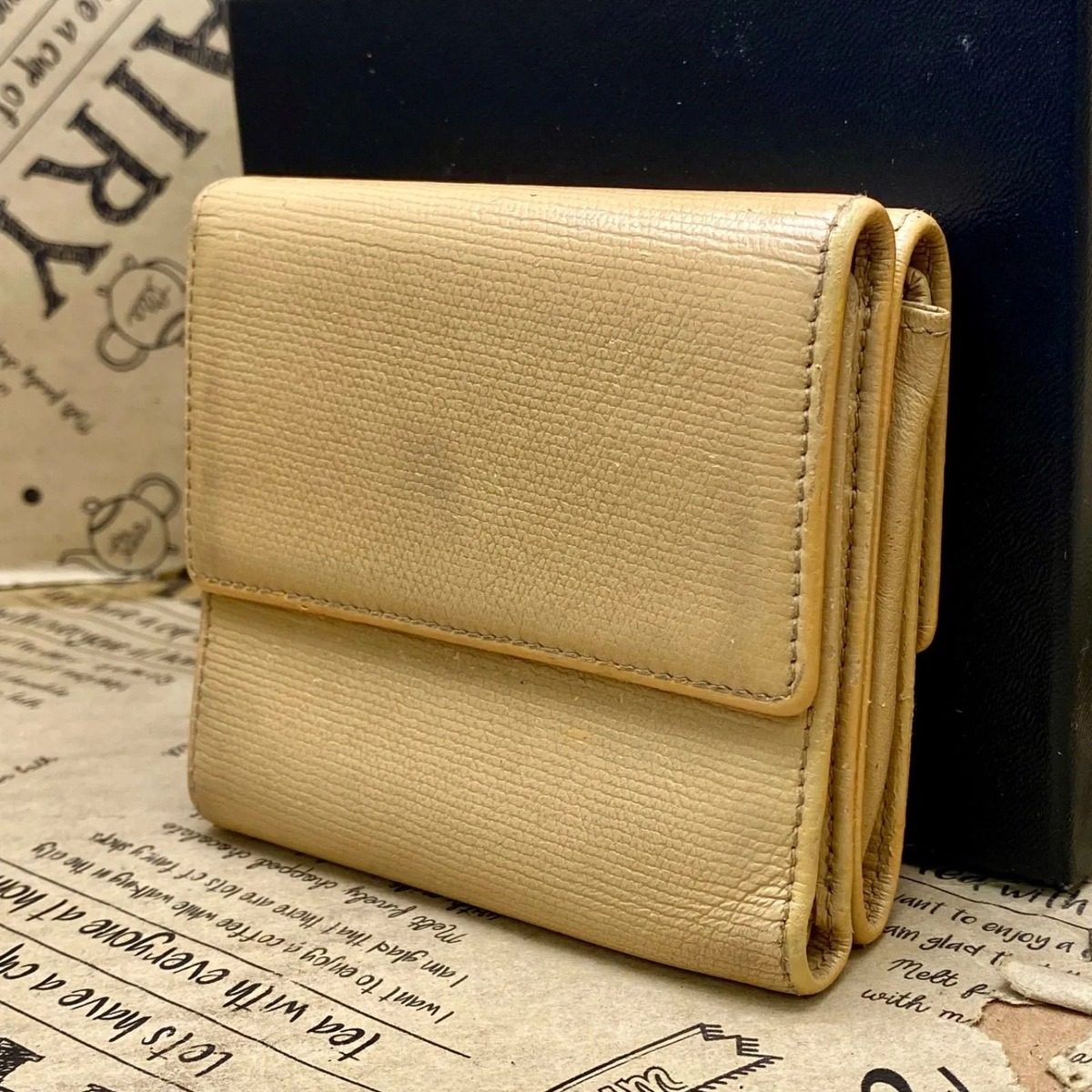 Chanel Trifold Wallet Coco Button Hook Beige Card Coin — view 2