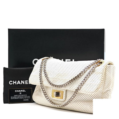 Chanel Perforated Leather Chain Shoulder Bag White
