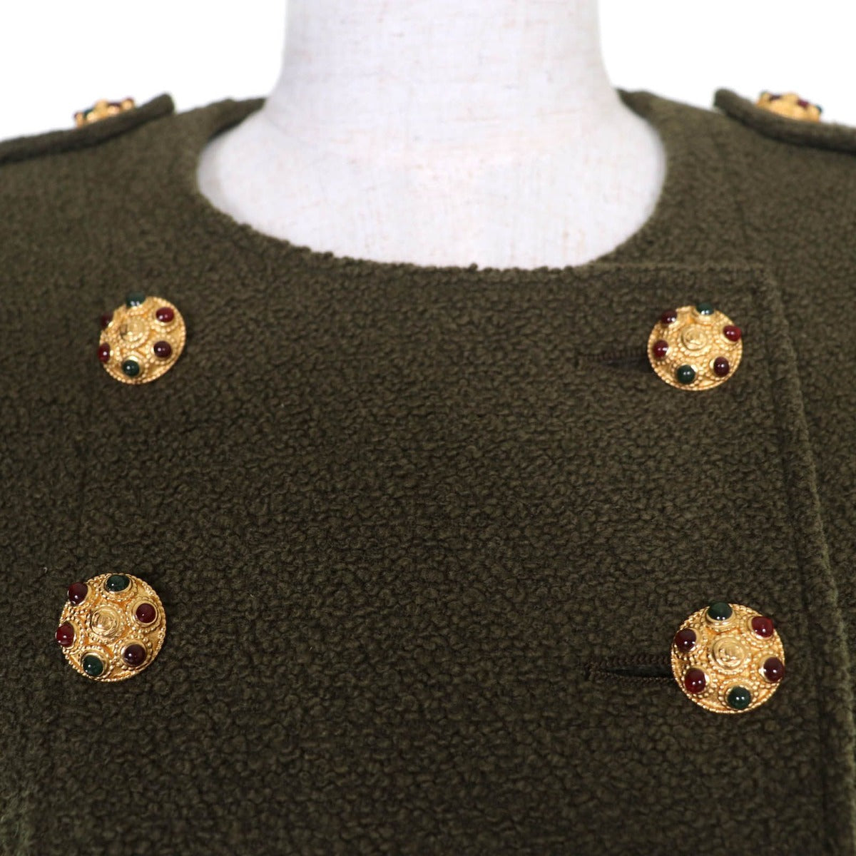 Chanel Vintage Wool Gripoix Button Tweed Jacket Khaki 36 — view 4