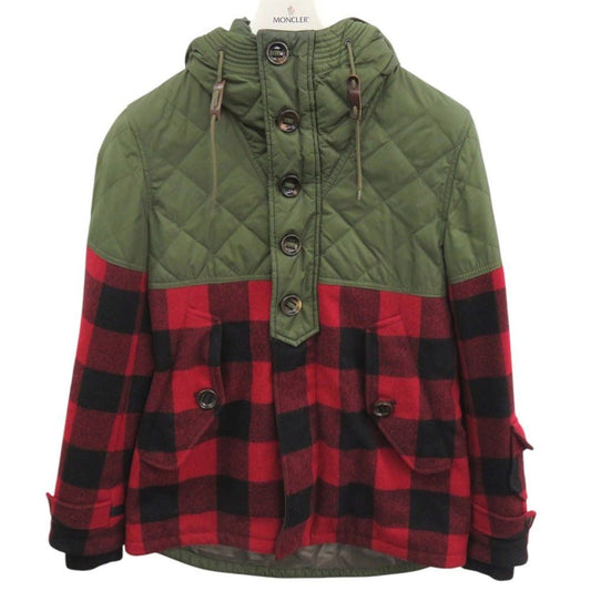Moncler Altier Giubbotto Plaid 1 Down Feather Khaki Red Jacket