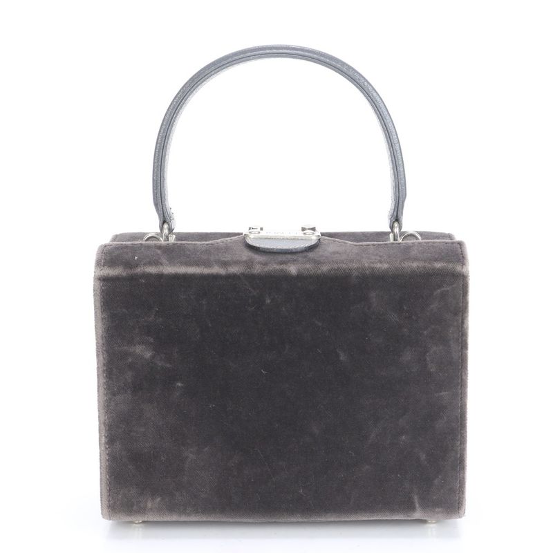 Fendi Leather Vanity Handbag Top Handle Tote Gray Velour Women's MME Ca5-1