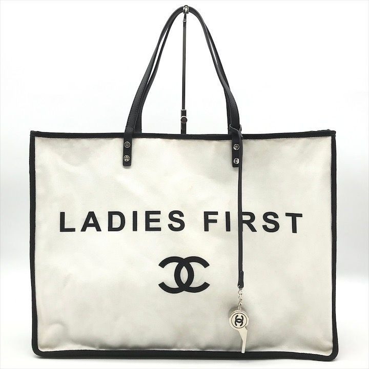Chanel CC Logo First Canvas Tote White with Whistle