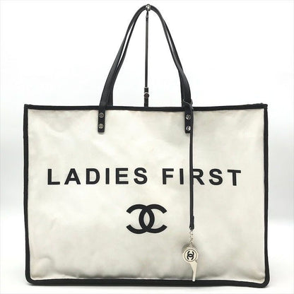 Chanel CC Logo First Canvas Tote White with Whistle