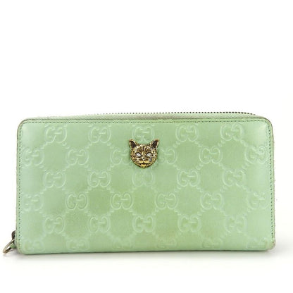 Gucci Long Wallet Round Zipper Sima Leather Mint Green Color Linea Cat