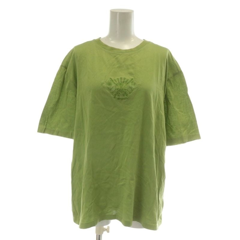 Hermes T-Shirt Cut And Sewn Short Sleeves Crew Neck Logo Embroidery L Green XZ