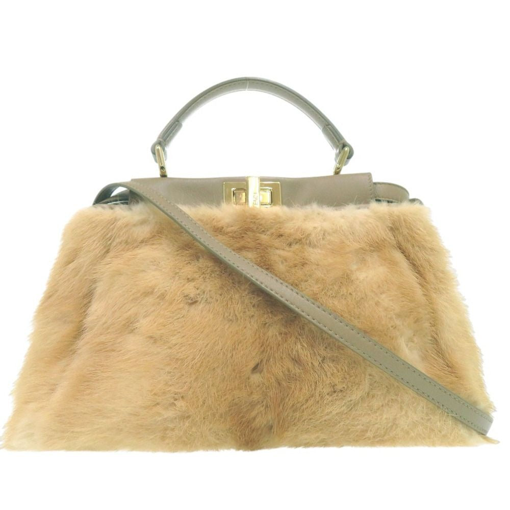Fendi Peekaboo Mini 2-Way Handbag Mink Leather Beige