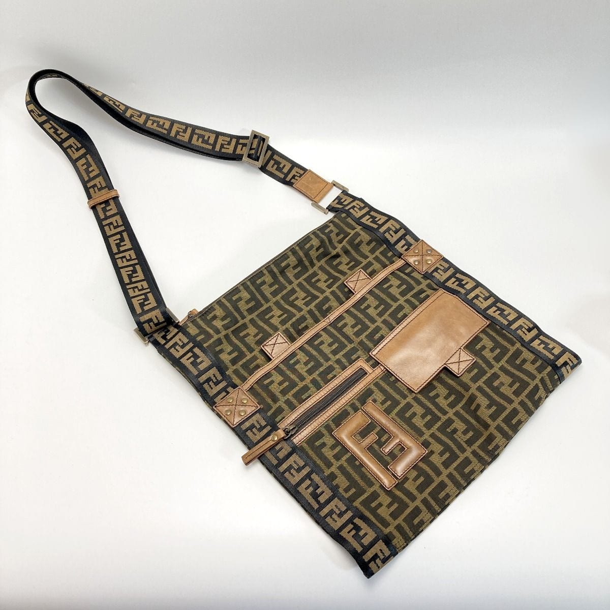 Fendi Zucca Pattern Shoulder Bag 7va167 Brown Canvas X Leather Messenger Bag