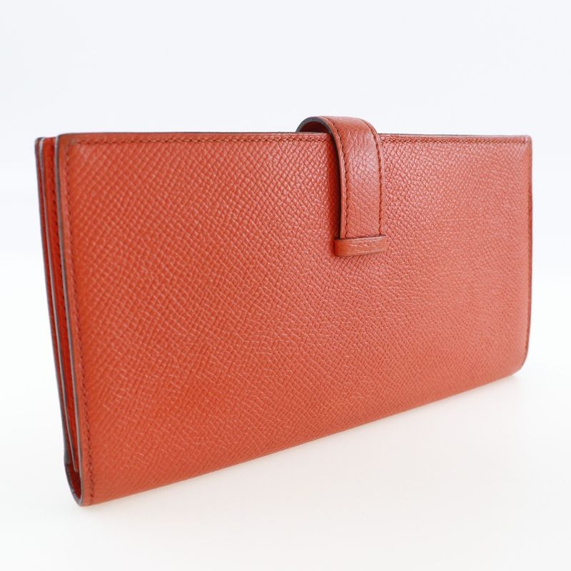 Hermes Bearn Souffle Vaux Epson Orange T Ladies Long Wallet