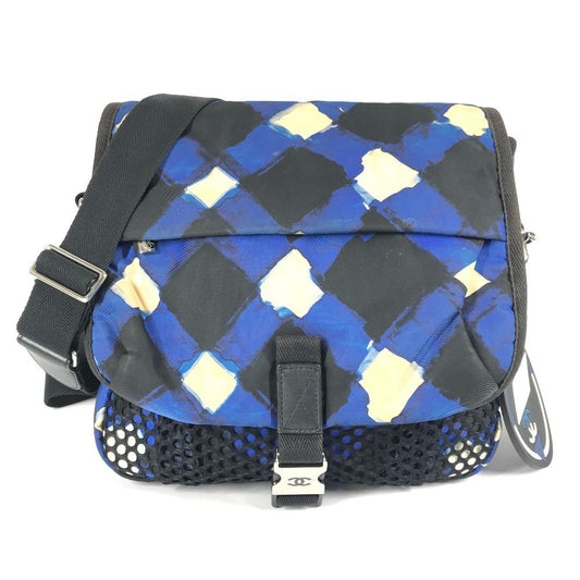 Chanel Shoulder Bag Cc Logo Leather Nylon Blue