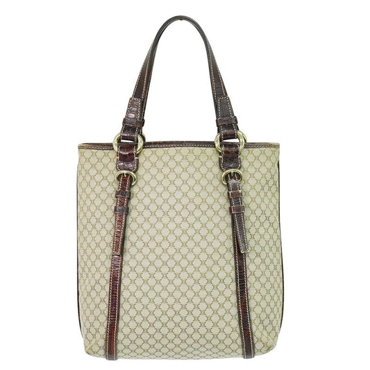 Celine Macadam Tote Bag Handbag Canvas Leather Beige Brown