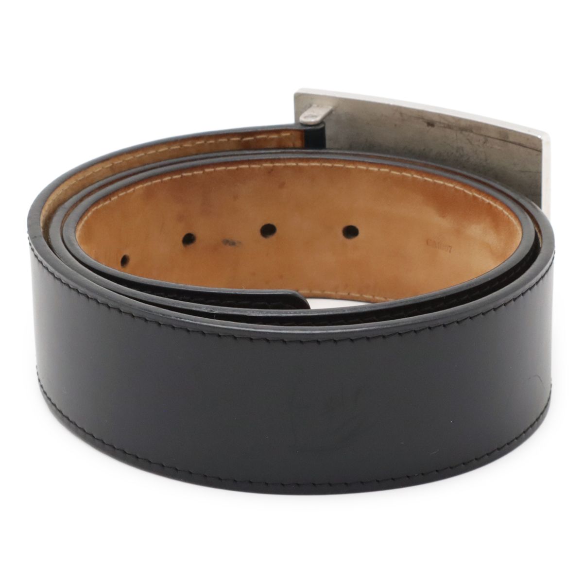 Louis Vuitton Santure Jeans Belt Leather Black Men's Silver Hardware #90 M6812u