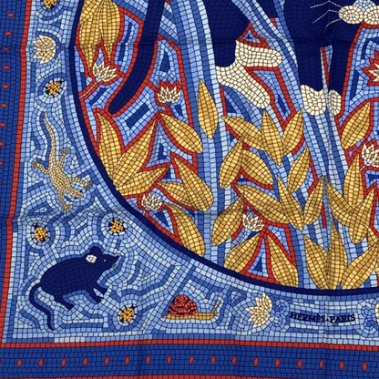 Hermes Carre 90 CAVE Felem Attention Cats Scarf 100% Silk Multicolor