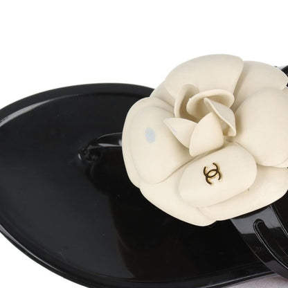 Chanel Coco Mark Camellia Rubber Sandals Women's 35 Black And White Made In