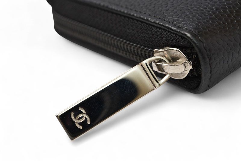 Chanel Wallet Chanel Long Wallet Round Zipper Caviar Skin Black Silver A50071