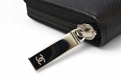 Chanel Wallet Chanel Long Wallet Round Zipper Caviar Skin Black Silver A50071