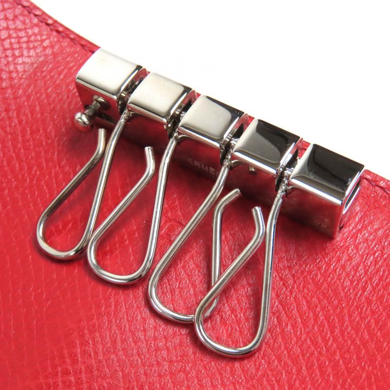 Hermes Bearn H Logo Silver Hardware Vaux Epson 4-ribbon Key Case Red L