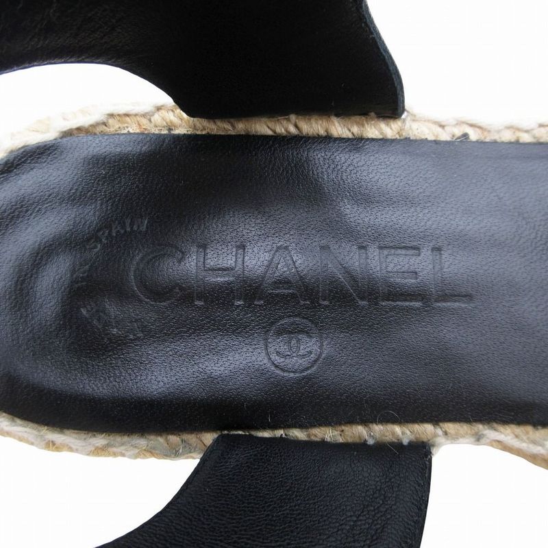 Chanel Coco Mark 20s Leather Sandals Women's Black G36184 Espadrilles Size 23cm
