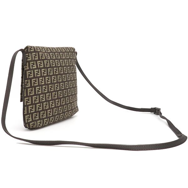 Fendi Shoulder Bag Zucchino Canvas Leather Brown Silver Hardware Brown 8bt075
