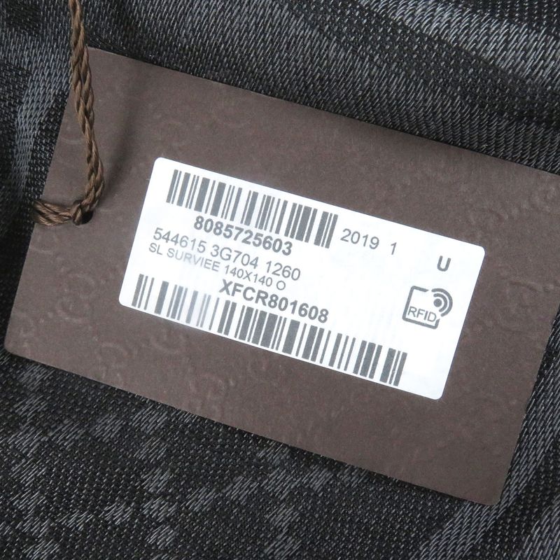 Gucci 544615 Wool Silk GG Logo Diamante Checked Fringe Stole Scarf Shawl Gray