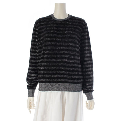 Saint Laurent Border Lame Knit Sweater Top Black Silver