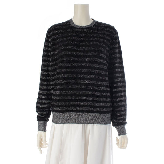 Saint Laurent Border Lame Knit Sweater Top Black Silver
