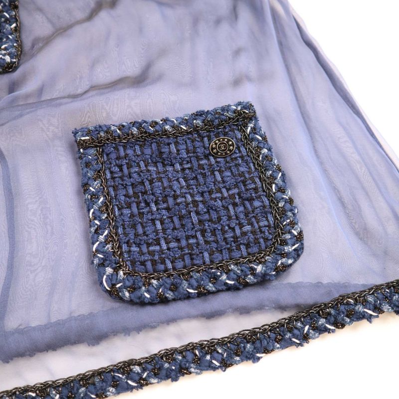 Chanel Tweed Sheer Combination Half Zip Blouse Shirt and Dress Setup P45591w0525