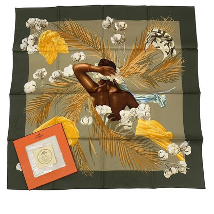 Hermes Scarf Carre 90 Silk Turbans Des Reines Princess Turban Flower Leaves