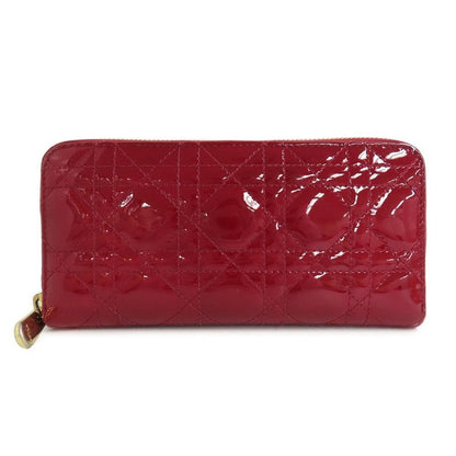 Dior Cannage Round Zipper Long Wallet Lady Red Gold Hardware Charm
