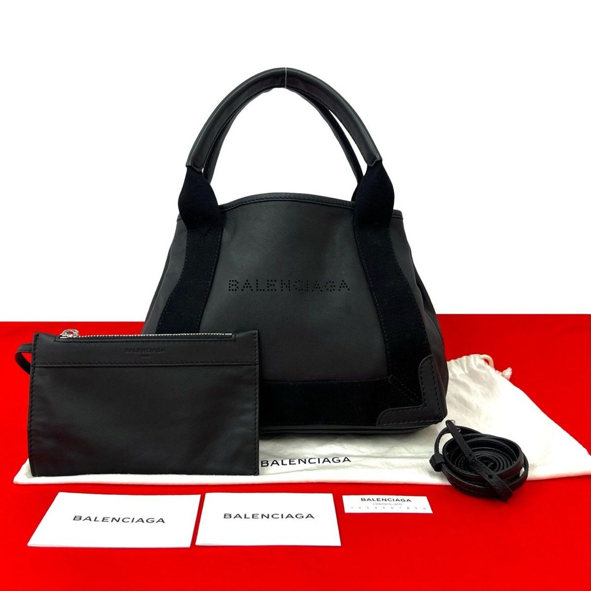 Balenciaga Navy Cabas XS Leather 2-Way Shoulder Bag Black