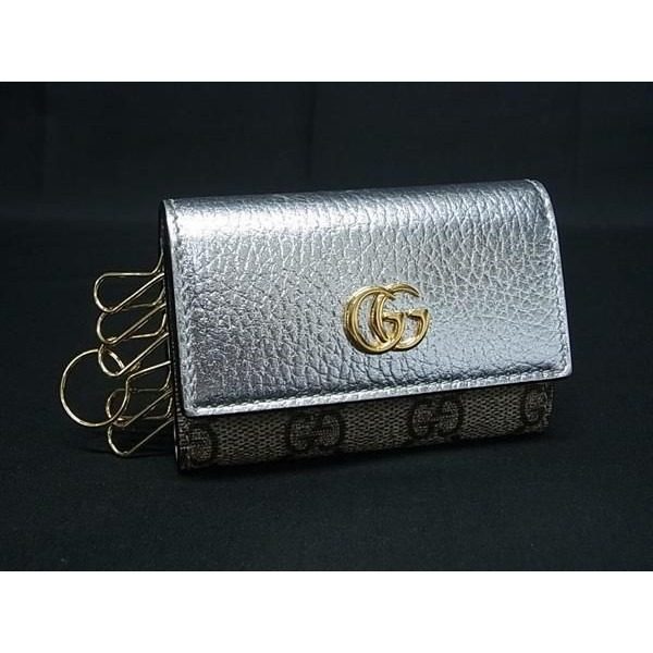 Gucci GG Marmont Supreme 6 Key Case Grey Silver Key Holder