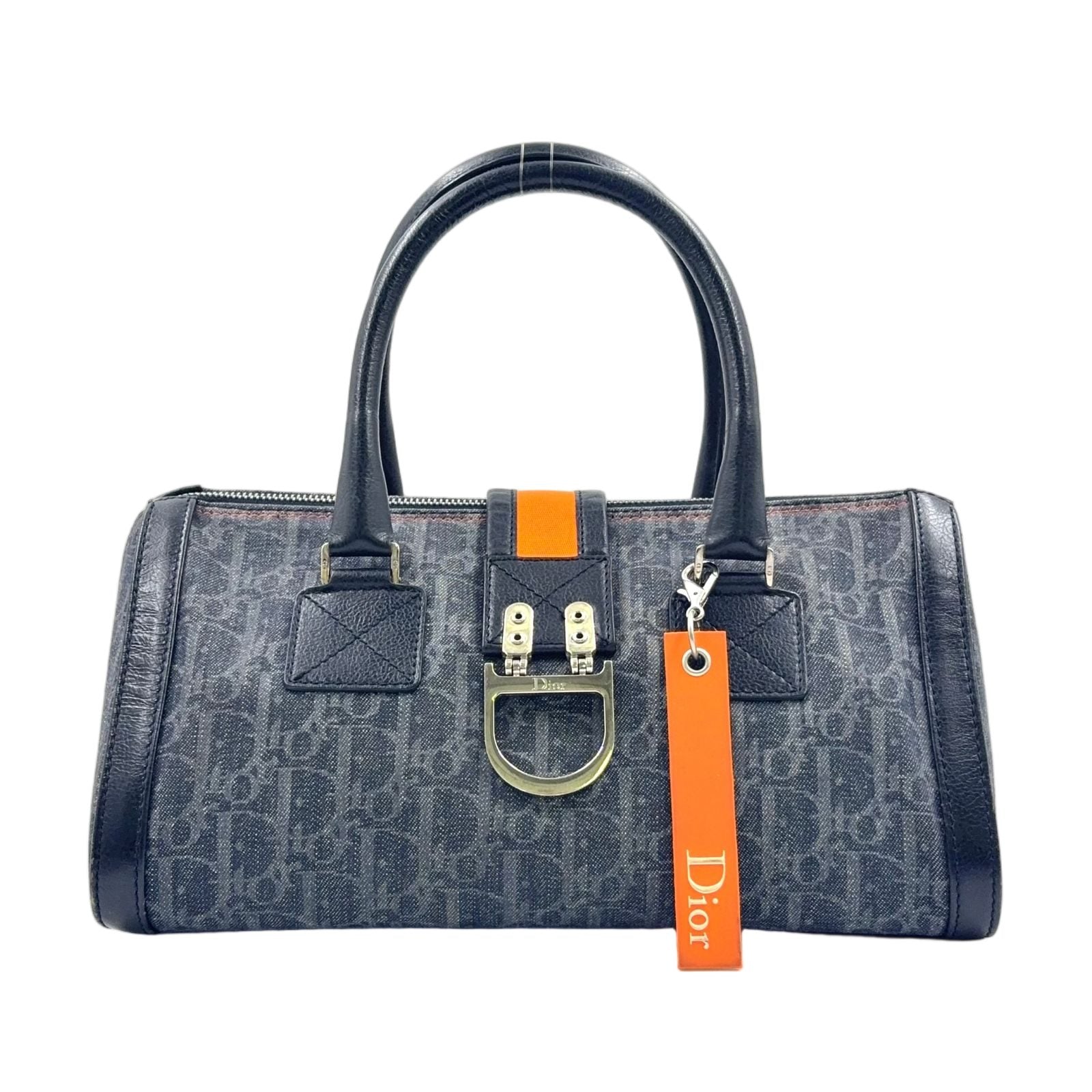 Dior Flight Line Trotter Leather Denim Gray Black Handbag Silver