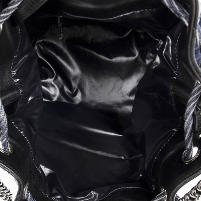 Chanel Embroidered Wool Bucket Chain Bag Navy Black Matelasse Lambskin Leather A