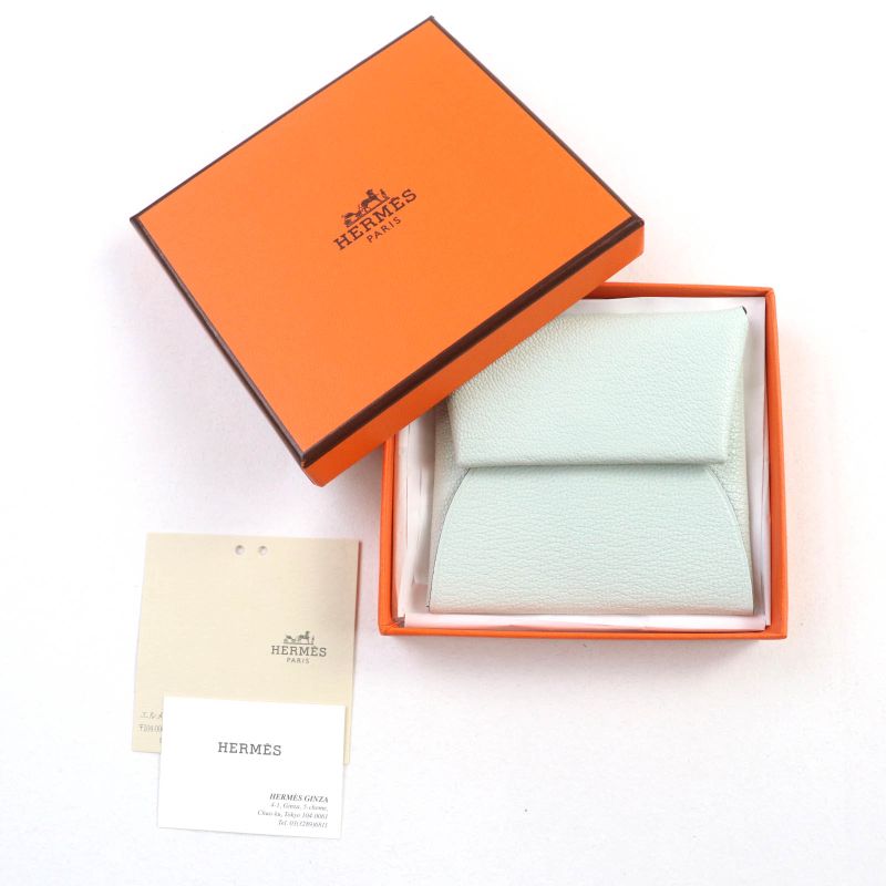 Hermes Bastia Verso Vert Peppermint Vert Moyen Chevre Silver Hardware Coin Case