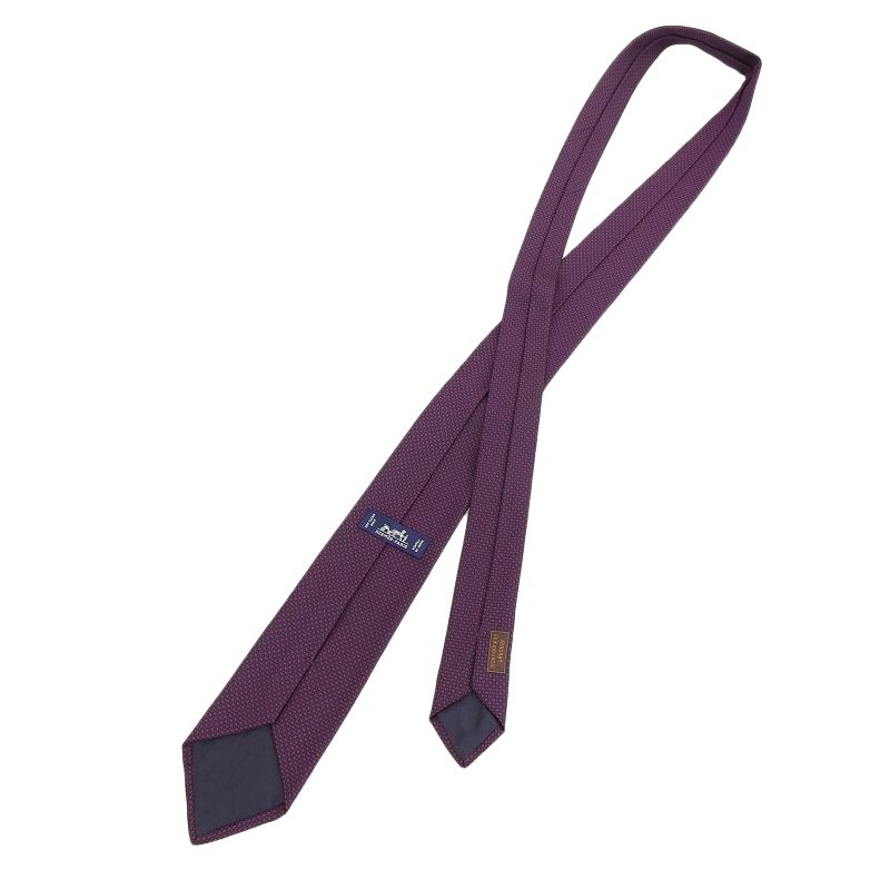 Hermes 659098t 100% Silk H Pattern All Over Tie Navy Red With Box Made In