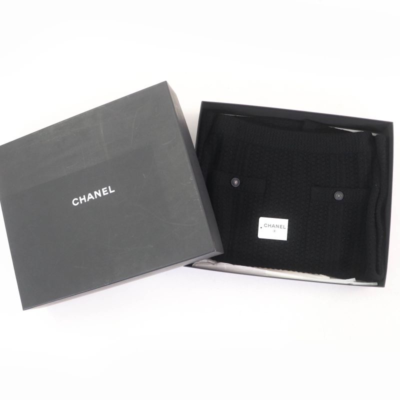 CHANEL 17B P57346k07533 Cashmere Coco Mark Button Knit Tight Skirt Black 36