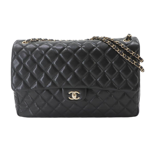 Chanel Jumbo Quilted 40 Chain Shoulder Bag Caviar Leather Black