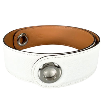 Hermes Veau Epsom Brown White Scarf Belt Silver