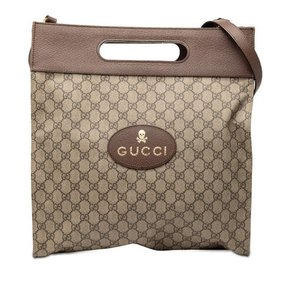 Gucci GG Supreme Shoulder Bag Tote Beige Brown Leather