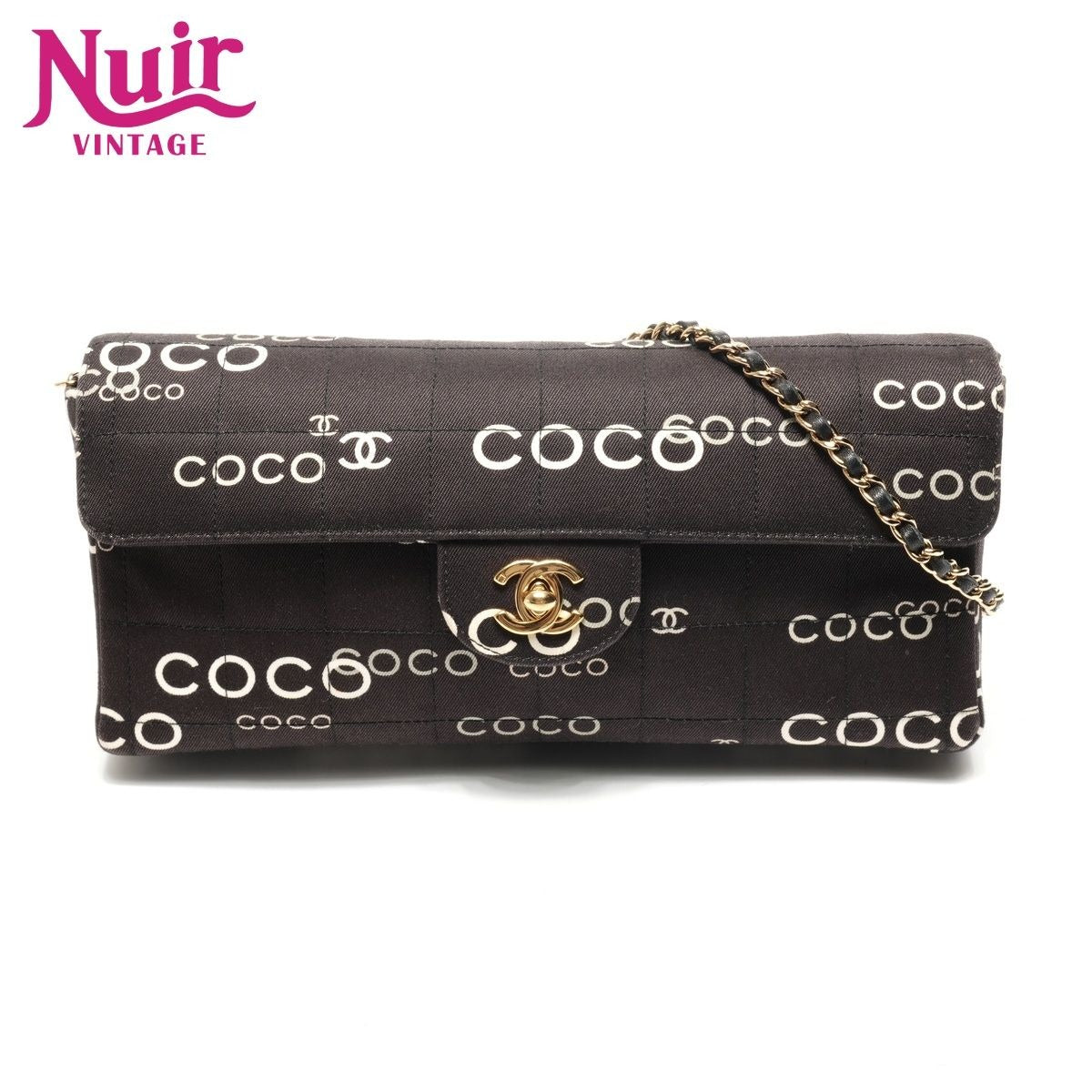Chanel Shoulder Bag Canvas East West Choco Bar