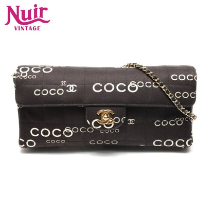 Chanel Shoulder Bag Canvas East West Choco Bar