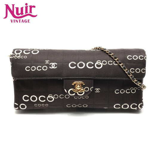Chanel Shoulder Bag Canvas East West Choco Bar